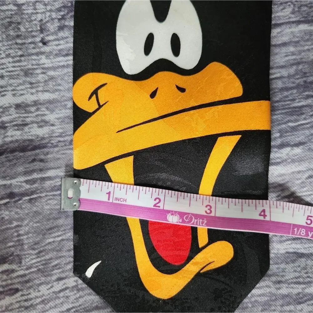 Vintage Looney Tunes Mania Tie‎ Daffy Duck Graphic Black Orange